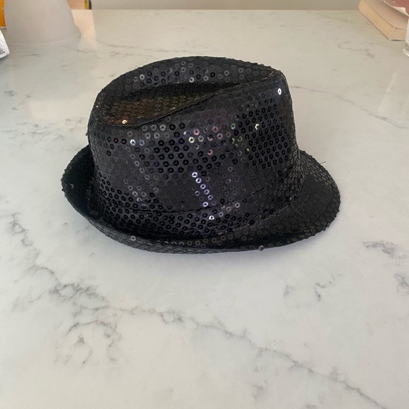 Black Sequin Hat and Tie - Picture 3 of 5